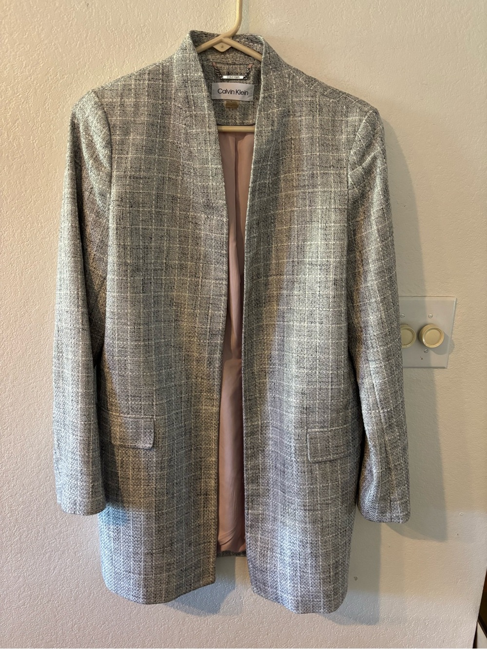 Calvin Klein Gray Tweed Open-Front long Blazer